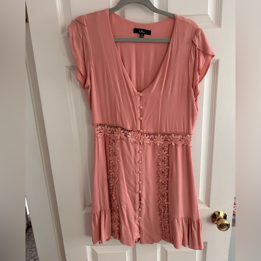 Lulus Floral Lace Detail Button Up Dress